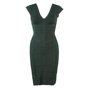 Pre Owned Herve Leger Shadow Cap Sleeve Bandage Dress S