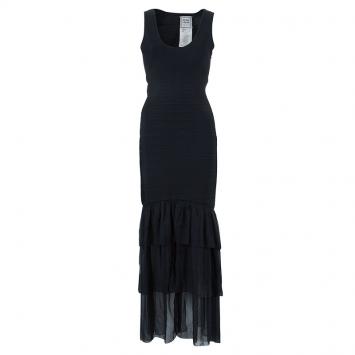 Pre Owned Herve Leger Black Bandage Chiffon Gown L
