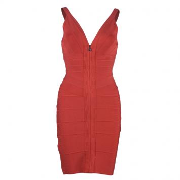 Pre Owned Herve Leger Red Pasha Bandage Dress S