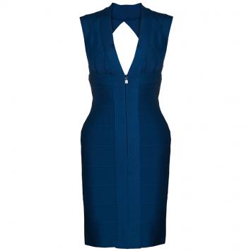 Pre Owned Herve Leger Blue Bandage Dress S