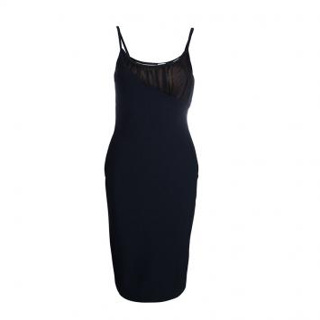 Pre Owned Herve Leger Black Gathered Bodice Detail Dress L