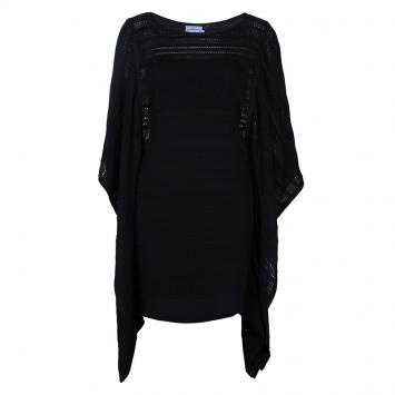 Pre Owned Herve Leger Black Patterned Knit Poncho XS/S