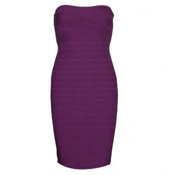 Pre Owned Herve Leger Purple Knit Strapless Bandage Dress S