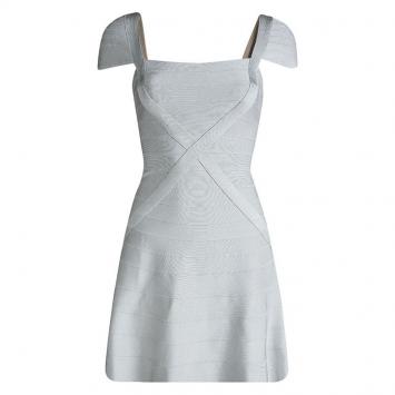 Pre Owned Herve Leger Ice Grey Bandage Makayla Dress S