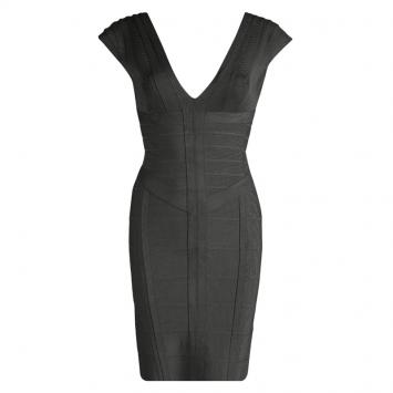 Pre Owned Herve Leger Grey Shadow V-Neck Bandage Dress S
