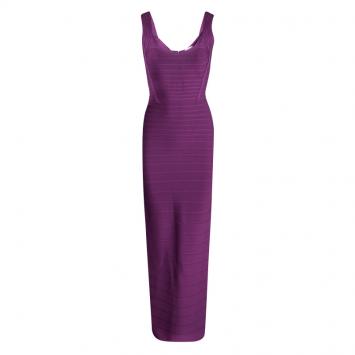 Pre Owned Herve Leger Purple Bandage Donna Maxi Dress S