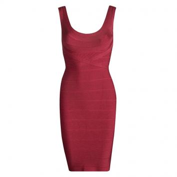 Pre Owned Herve Leger Red Sleeveless Maria Bandage Dress S