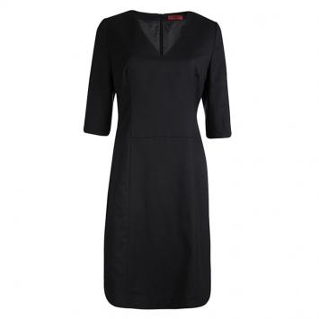 Pre Owned Hugo By Hugo Boss Black Wool V-Neck Kinata Dress M