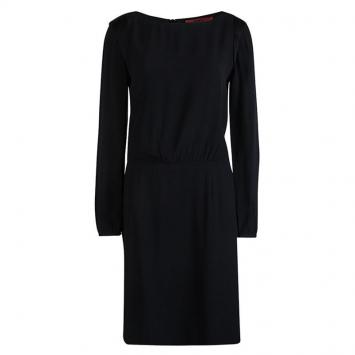 Pre Owned Hugo By Hugo Boss Black Long Sleeve Gathered Waist Kirena Dress S