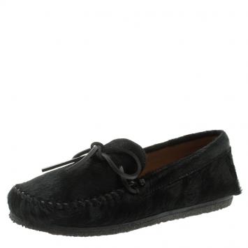 مملوكة مسبقًا Isabel Marant Étoile Black Calf Hair Fell Bow Moccasins Size 37