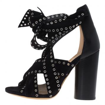 Pre Owned Isabel Marant Black Eyelet Suede Aydan Wrap Around Sandals Size 36