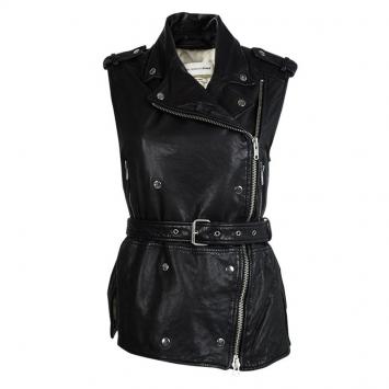 Pre Owned Isabel Marant Etoile Black Lamb Leather Sleeveless Jacket S