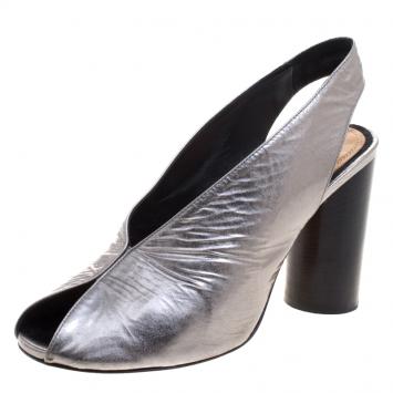 Pre Owned Isabel Marant Grey Metallic Leather Meirid Slingback Sandals Size 39