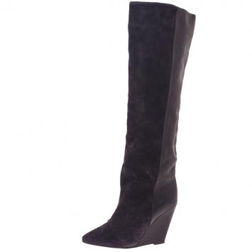 Pre Owned Isabel Marant Black Suede and Leather Prescott Wedge Knee Boots Size 38