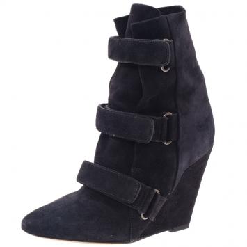 Pre Owned Isabel Marant Black Suede and Leather Scarlet Wedge Boots Size 38