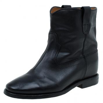 Pre Owned Isabel Marant Black Leather Crisi Wedge Ankle Boots Size 36