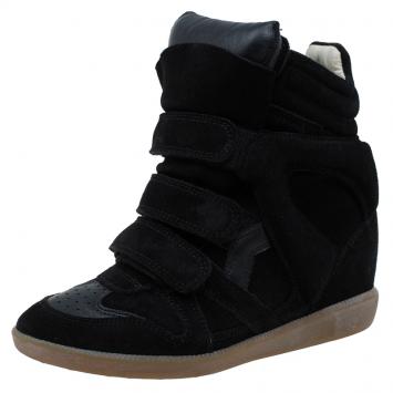 Pre Owned Isabel Marant Black Suede and Leather Bekett Wedge Sneakers Size 36