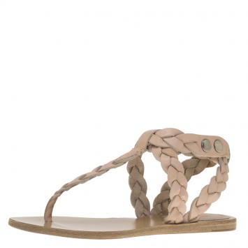 Pre Owned Isabel Marant Beige Braided Leather Brina Thong Sandals Size 37