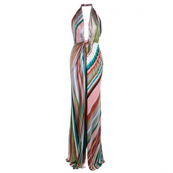 Pre Owned Issa London Multicolor Halter Back Maxi Dress S