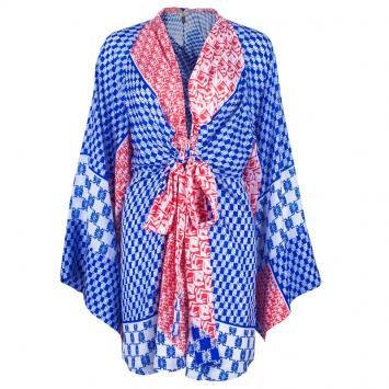 Pre Owned Issa London Printed Silk Kimono Mini Dress L