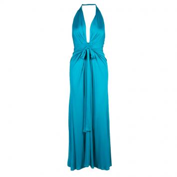 Pre Owned Issa London Teal Halter Back Maxi Dress S