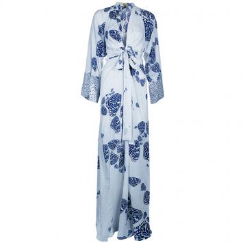 Pre Owned Issa Blue and White Cotton Butterfly Maxi Dress S