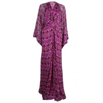 Pre Owned Issa London Pink Printed Long Sleeve Maxi Dress L