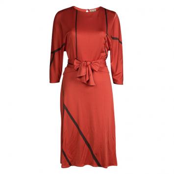 Pre Owned Issa London Red Abstract Printed Silk Jersey Open Back Dress M 