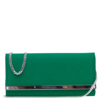 Pre Owned Jimmy Choo Green Satin Milla Chain Clutch