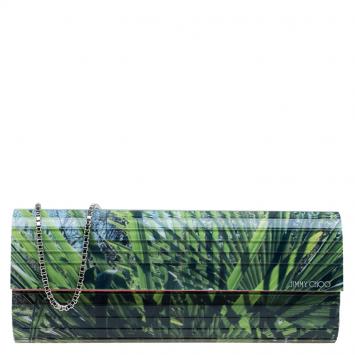 Pre Owned Jimmy Choo Palm Leaf Printed Acrylic Sweetie Clutch