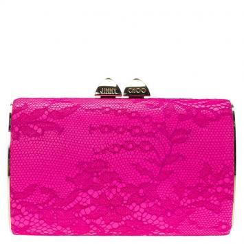 Pre Owned Jimmy Choo Pink Lace and Leather Mini Charm Clutch