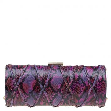 Pre Owned Jimmy Choo Multicolor Python Twill Tube Clutch