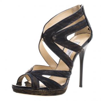 Pre Owned Jimmy Choo Gold Metallic Lamé Collar Strappy Sandals Size 39