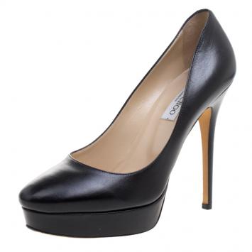 Pre Owned Jimmy Choo Black Leather Cosmic Platform Pumps Size 40