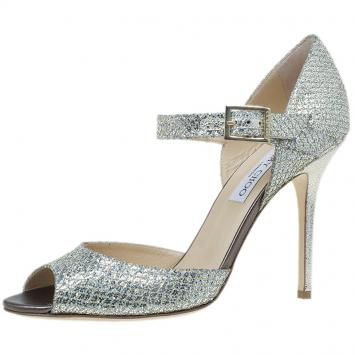 Pre Owned Jimmy Choo Gold Glitter Lace Peep Toe Pumps Size 40