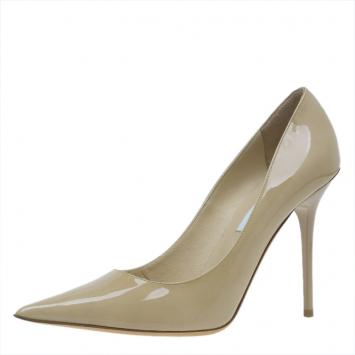 Pre Owned Jimmy Choo Beige Patent Anouk Pointed Toe Pumps Size 38.5 