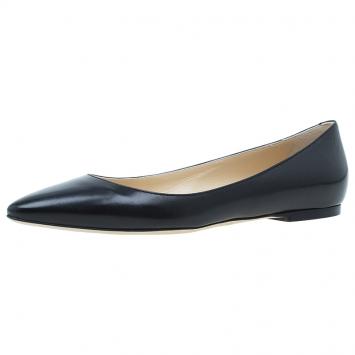 Pre Owned Jimmy Choo Black Leather Ballet Flats Size 38.5