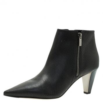 Pre Owned Jimmy Choo Black Python Embossed Leather Lowry Ankle Boots Size 40 