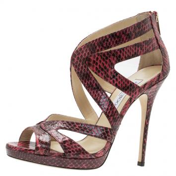 Pre Owned Jimmy Choo Pink Python Collar Platform Sandals Size 40 
