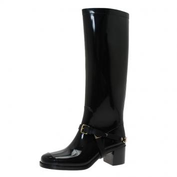 مملوكة مسبقًا Jimmy Choo Black Rubber Chester Rain Boot Size 36