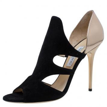 Pre Owned Jimmy Choo Black Suede and Gold Leather Toysen D'Orsay Pumps Size 41