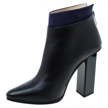 Pre Owned Jimmy Choo Black Leather and Blue Suede Legion Ankle Boots Size 36