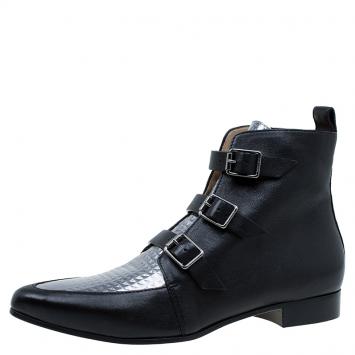 Pre Owned Jimmy Choo Black and Silver Leather Marlin Ankle Boots Size 41 
