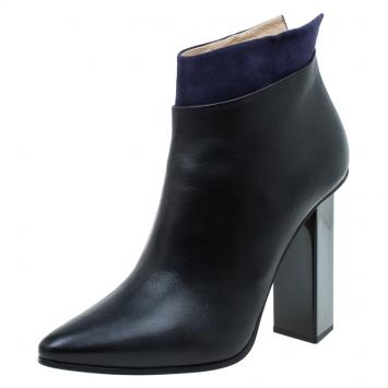 Pre Owned Jimmy Choo Black Leather and Blue Suede Legion Ankle Boots Size 41