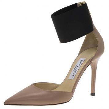 Pre Owned Jimmy Choo Beige Leather Trinny Elastic Ankle Strap Pumps Size 37