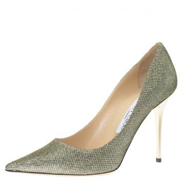 Pre Owned Jimmy Choo Gold Lamé Glitter Fabric Abel Pumps Size 37