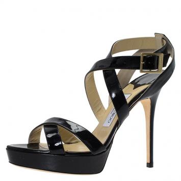 Pre Owned Jimmy Choo Black Patent Vamp Sandals Size 40