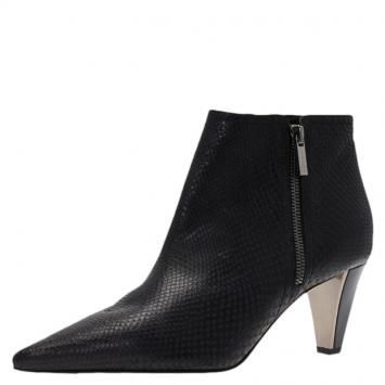 Pre Owned Jimmy Choo Black Python Embossed Leather Lowry Ankle Boots Size 38.5