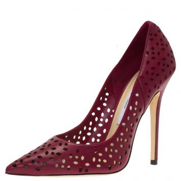 Pre Owned Jimmy Choo Raspberry Perforated Leather Anouk Pumps Size 39