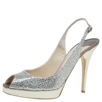 Pre Owned Jimmy Choo Gold Glitter Clue Platform Slingback Sandals Size 41